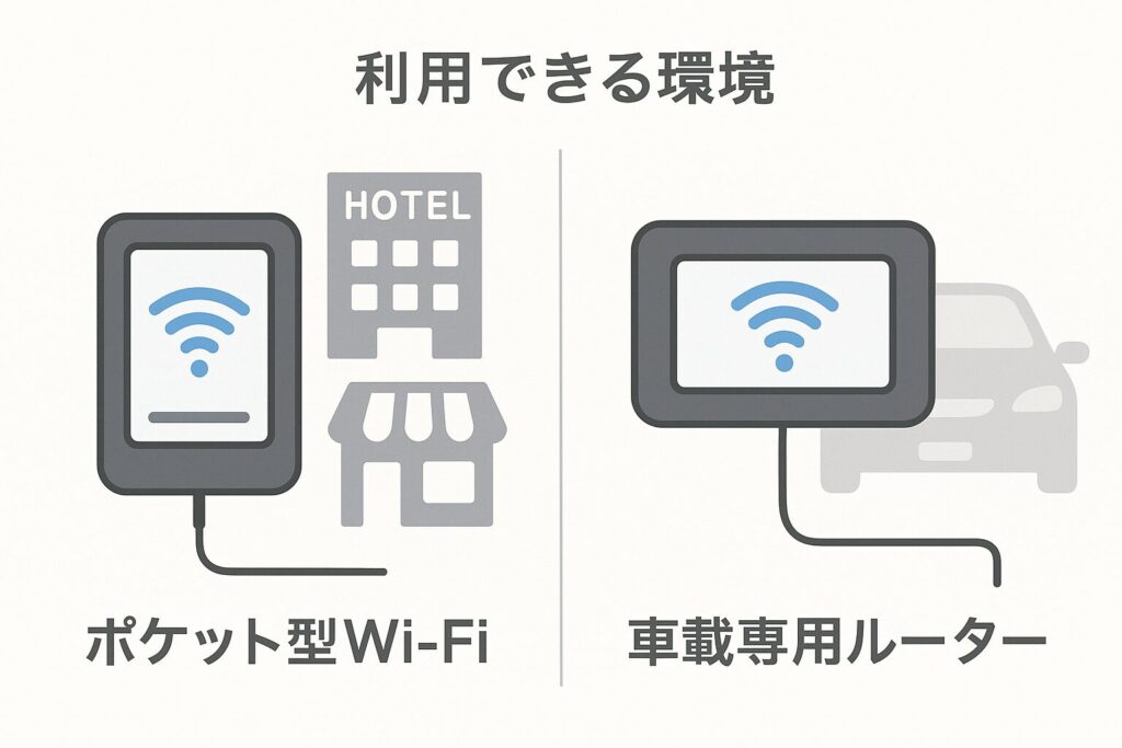 車載Wi-Fiルーターとポケット型Wi-Fiの利用シーンの違い